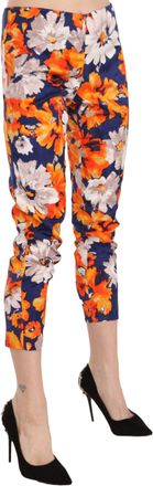Lanacaprina Blue Floral Print Skinny Slim Fit Trousers Womens Pants