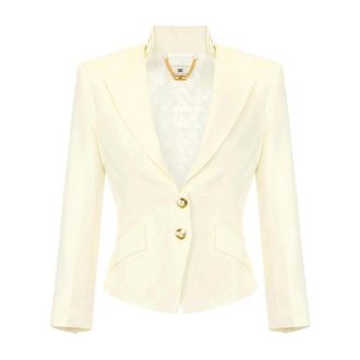 Elisabetta Franchi Gabardine Jas met Juwelenkraag - Dames - Jassen - Beige - Maat: S Gabardine