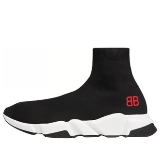 Balenciaga Speed Sneakers Black Knit with Red BB Logo 514218W05G01000