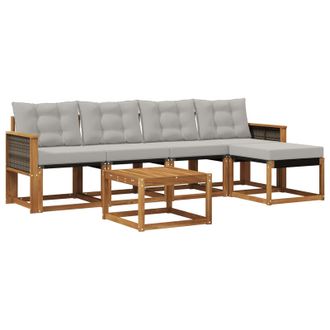 vidaXL Conjunto De Sof&aacute;s De Exterior 6 Pcs Natural Y Gris Claro Vidaxl