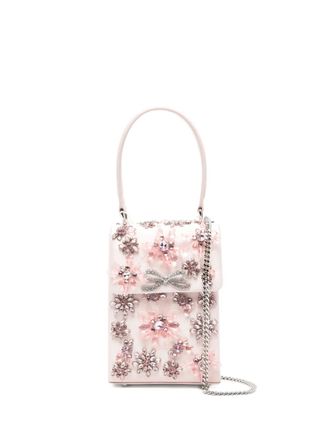 Self Portrait floral-crystal satin mini tote bag - Roze