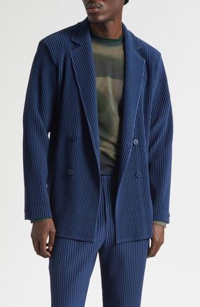 Homme Pliss&eacute; Issey Miyake Tailored Pleats 1 Double Breasted Jacket in Manarola Boat Navy at Nordstrom, Size 3