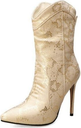 Generic Womens Stiletto High Heel Ankle Boots Pointed Toe Chelsea Boots PU Leather Short Boot with Zipper,Champagne,4.5 UK