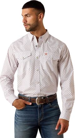 Ariat Mens Tony Fitted Western Snap Shirt Long Sleeve in White Geo Print, Size 2X-Large, by Ariat
