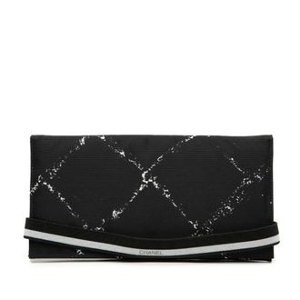 Chanel Black White Nylon Long Wallet (Bi-Fold) (Pre-Owned)