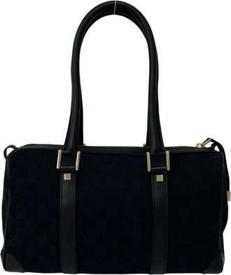 Gucci Black Canvas Leather Boston Bag Handbag Shoulder Bag Tote Bag (Pre-Owned)