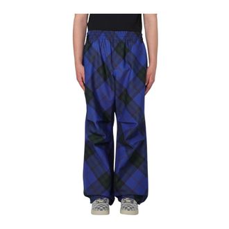 Burberry Wide Trousers, male, Blue, L, Blue Plaid RelaxedFit Trousers