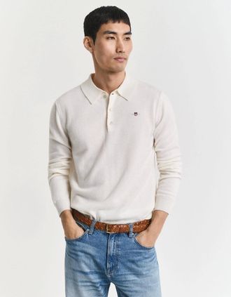 GANT Mens Superfine Lambswool Polo Shirt - Cream - Size: 36