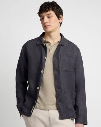 Onia Linen Herringbone Overshirt in Carbon at Nordstrom, Size Medium