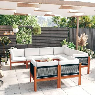 vidaXL Conjunto De Jard&iacute;n De 10 Piezas Con Cojines, Madera Color Crema, Acacia Y Cuerda Vidaxl