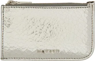 Alexander McQueen Logo-Embossed Calfskin Card Case - Silver