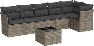 vidaXL Vidaxl - Set De Sof&aacute;s De Jard&iacute;n 7 Piezas Con Cojines Rat&aacute;n Pe Gris