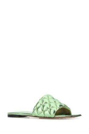 Bottega Veneta Womens Green Nappa Leather Slippers 3505 Flat Shoes