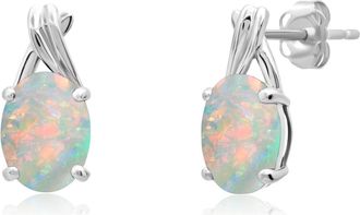 MAX + STONE 14k Yellow or White Gold 8x6mm Gemstone Twist Oval Drop Stud Earrings