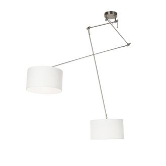 QAZQA Moderno L&aacute;mpara Colgante Inteligente De Acero Con Pantalla De 35 Cm Blanca Con 2 Wifi A60 - Blitz Acero /textil Redonda Adecuado Para Led Max. 2 X 8.5
