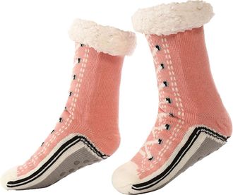 Generic Ultra-Thick Cute Slipper Home Socks, Women Winter Warm Soft Cozy Fleece Lined Fuzzy Non-slip Cashmere Home Socks Christmas (Pink,One Size)