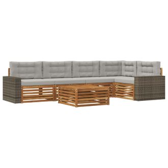 vidaXL Conjunto De Sof&aacute;s De Exterior 6 Pcs Natural Y Gris Claro Vidaxl