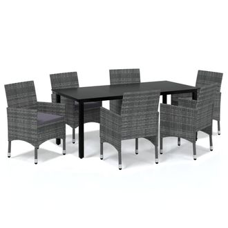 vidaXL Vidaxl - Set Comedor Jard&iacute;n 7 Pzas Y Cojines Rat&aacute;n Sint&eacute;tico Gris