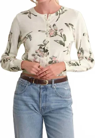 525 america Aster Floral Button Down Cardigan In Chalk Combo