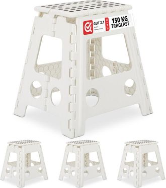 Relaxdays Set of 4 Relaxdays Folding Stools XL, Portable, Large Bathroom Step Stool, For up to 120 kg, Plastic, 39.5 cm, White
