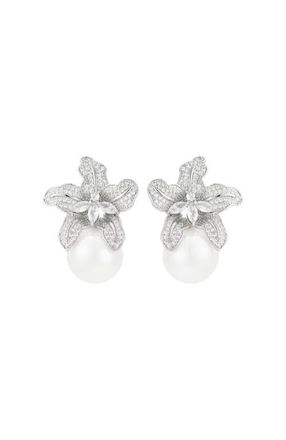 Untamed Petals Sonnet Pearl Drop Earrings in Silver at Nordstrom