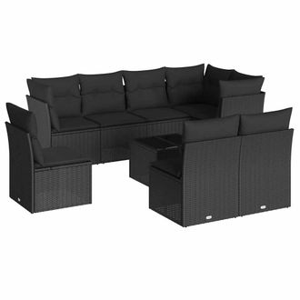 vidaXL Set De Sof&aacute;s De Jard&iacute;n 8 Piezas Y Cojines Rat&aacute;n Sint&eacute;tico Negro Vidaxl