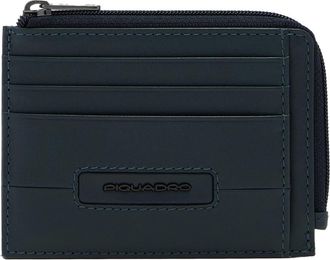 Piquadro 6-Kaarten Lederen Kaarthouder met Muntvakje - Heren - Portefeuilles - Blauw - ONE Size - Leer - Accessoires
