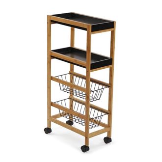 VERSA Carro de cocina con 4 estantes en aglomerado efecto madera negro