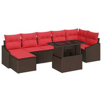 vidaXL Conjunto De Sof&aacute; De Jard&iacute;n 8 Uds. Marr&oacute;n Y Rojo Rat&aacute;n Sint&eacute;tico Vidaxl