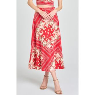Wayf Edith Linen Blend Midi Skirt in Red Scarf at Nordstrom, Size X-Small