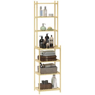 HOMCOM Homcom Estanter&iacute;a De Ba&ntilde;o De Bamb&uacute; De 7 Niveles, Estanter&iacute;a De Almacenaje, Dise&ntilde;o De Lamas Para Cocina, Ba&ntilde;o, Sal&oacute;n, 44x33x180 Cm, Natural