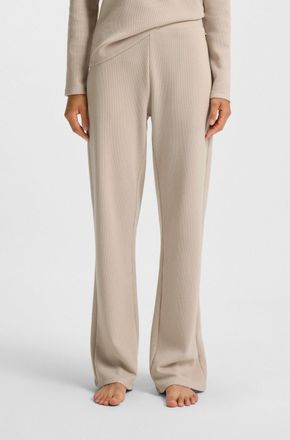 HUGO BOSS Homewearhose BOSS Waffle, Damen, Gr. XL, N-Gr, light beige 270, Obermaterial: 60% Baumwolle, 40% Polyester, gerade lang, Hosen Homewearhose, mit Struk