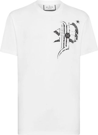 Philipp Plein T-Shirt Ronde Hals Paisley Gothic - Heren - T-shirts - Wit - 4XL - Katoen - Tops