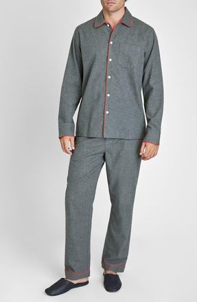 Sleepy Jones Flannel Henry Pajama Set in Charcoal Grey at Nordstrom, Size X-Small