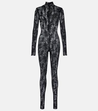 Norma Kamali Tuta in pizzo trasparente a collo alto