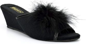 Generic Womens Jewelled Rosette Boa Slippers Wedge Slippers Wedge Heel Slippers Womens Slippers Ladies Slippers Mule Slippers Heel Slippers Black 6 UK