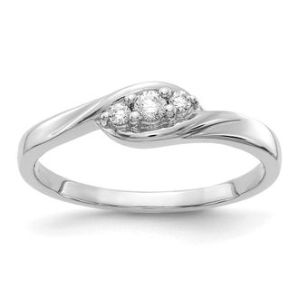 Diamond2Deal 14k Gold Lab Grown Diamond 3-Stone Wedding Band Ring 1/10Ct Clarity- VS Color- G-H
