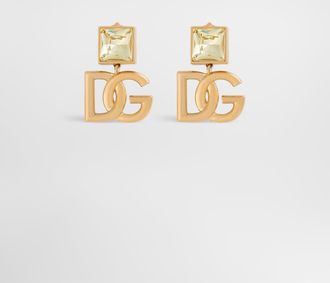 Dolce & Gabbana Earrings With Dg Logo And Rhinestones - Woman Bijoux Gold Metal Onesize