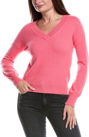 Forté Cashmere Gathered Sleeve V-Neck Cashmere Sweater