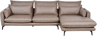 Beliani Modern Left Hand Corner Upholstered Sofa Couch Scatter Back Faux Suede Fabric Metal Legs 5 Toss Pillows Light Brown Gallo