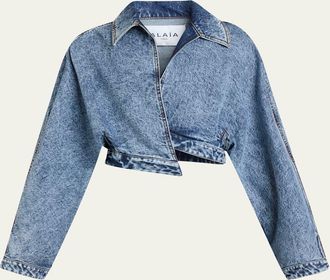 Alaia Wrap Denim Cropped Asymmetric Jacket