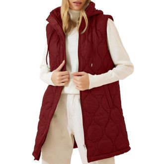 Generic YBEBEWE Ladies Body Warmers Casual Comfy Zipper Coats Transitional Quilted Waistcoat Lined for Autumn Winter Puffer Jackets Longline Warm Hoode Gilets