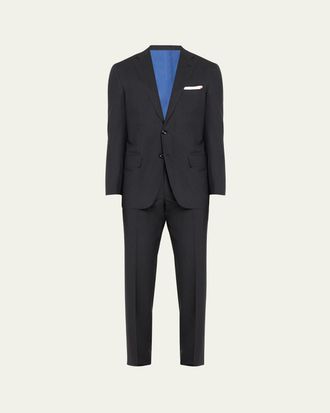 Kiton Mens Grid Check Wool Suit