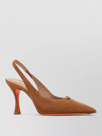 Santoni suede chanel pumps contrast sole pointed toe