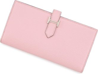 Herm&egrave;s Rose Sakura Chevre Myzore Leather Long Wallet (Bi-Fold) (Pre-Owned)