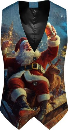 Generic Christmas Waistcoat Mens Fun Waistcoat Fun Christmas Festive Happy Santa Claus Xmas Holiday Dress V-Neck Snowflake Xmas Party Costumes Waistcoats V Ne