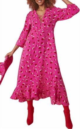JayLey Silk Blend Polka Dot Maxi Dress In Fuchsia/white/red