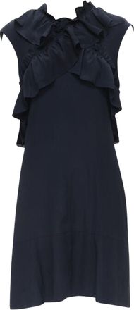 Marni silk crepe cross ruffle trim knee length dress