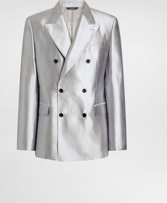 Dolce & Gabbana Sicilia Light Double-breasted Silk Shantung Jacket - Man Suits And Blazers Gray Silk 48