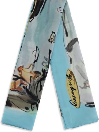 Burberry Womens Swan Lake Silk Scarf Skylight Blue Scarfs